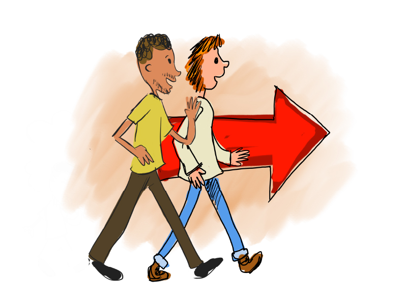2 people walking in right direction clipart