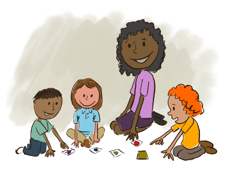 Woman playing with children clipart