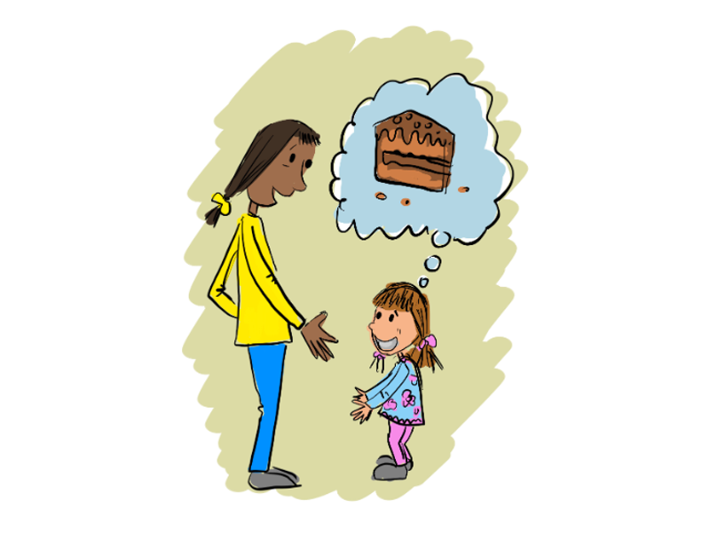 Clipart girl thinking of cake