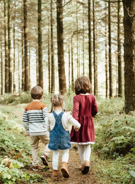 Picture of 3 children walking the woods