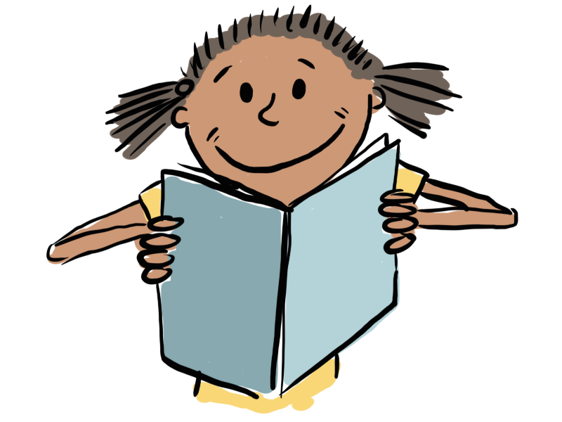 Illustration of a person holding an open blue book outstretched